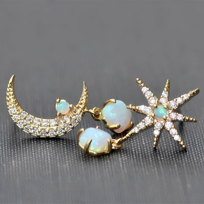 Astra – Boucles Dorées Lune & Étoile en Opale
