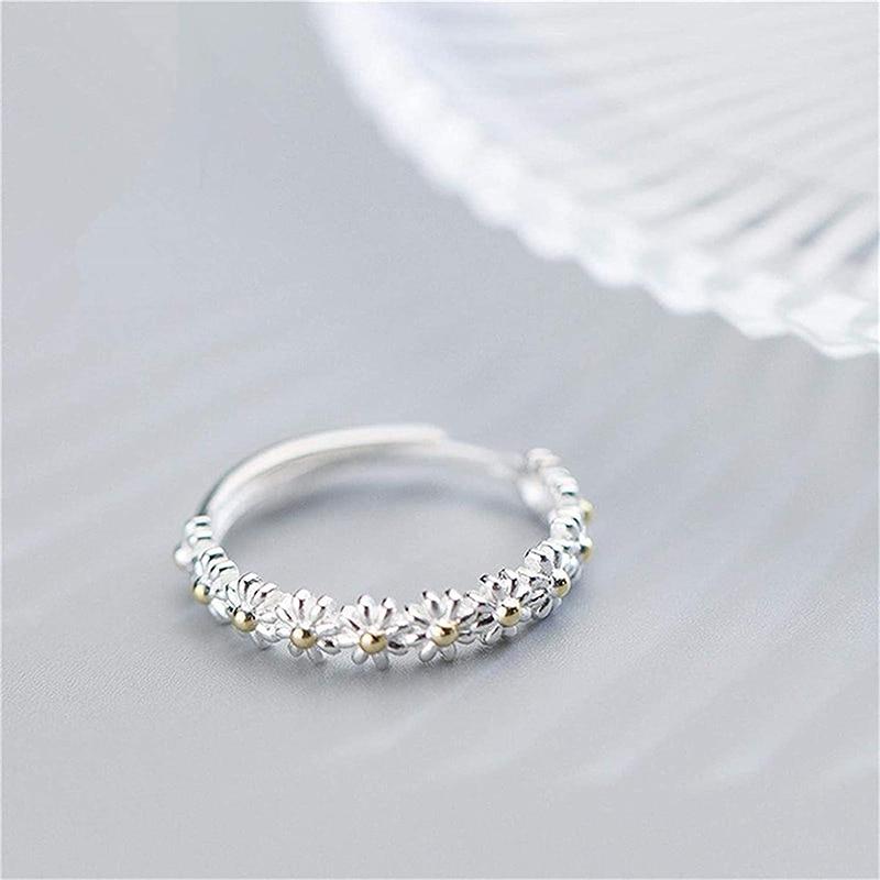 Flavia – Bague Marguerite Ajustable en Argent Émaillé