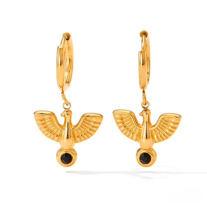 Paola – Créoles Huggie Dorées à Pendentif Colombe