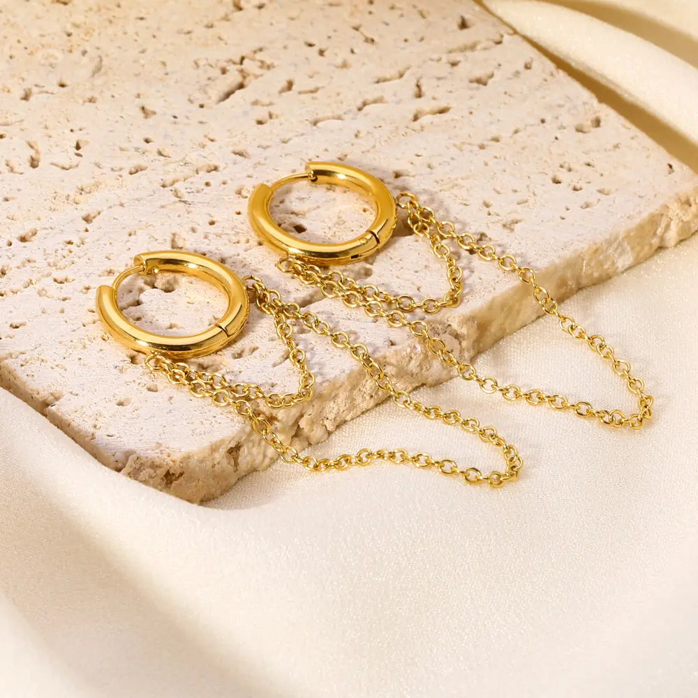 Roxane – Boucles d’Oreilles Chaîne Punk Plaquées Or