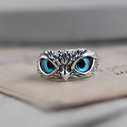 Diane – Bague Ajustable Hibou Argent & Opale