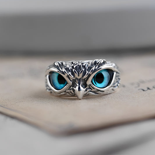 Diane – Bague Ajustable Hibou Argent & Opale