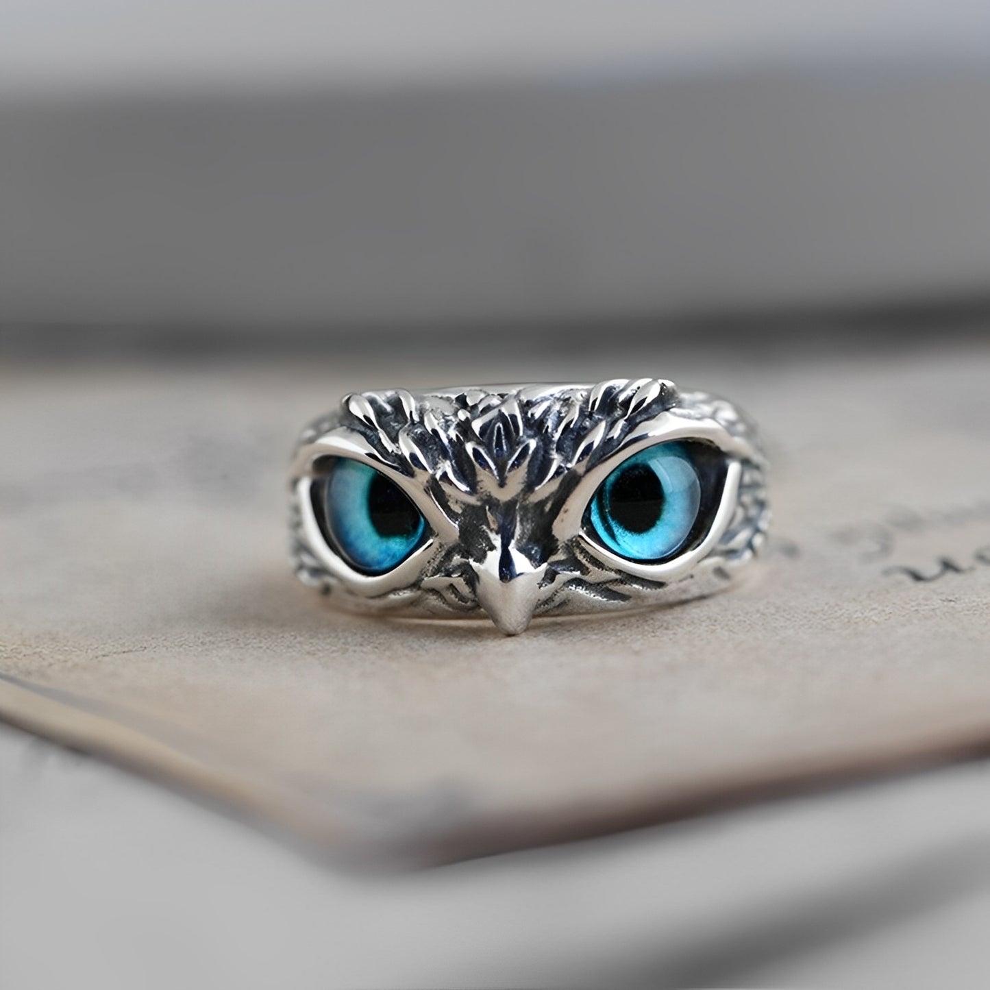 Niva – Bague Chouette Porte-Bonheur Ajustable en Argent et Opale