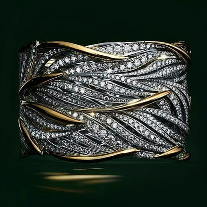 Lena – Bague Dorée Bicolore Multicouche en Zircon & Strass