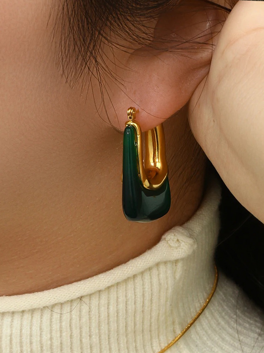 Eline – Boucles d’Oreilles Rectangulaires Vertes en Acrylique