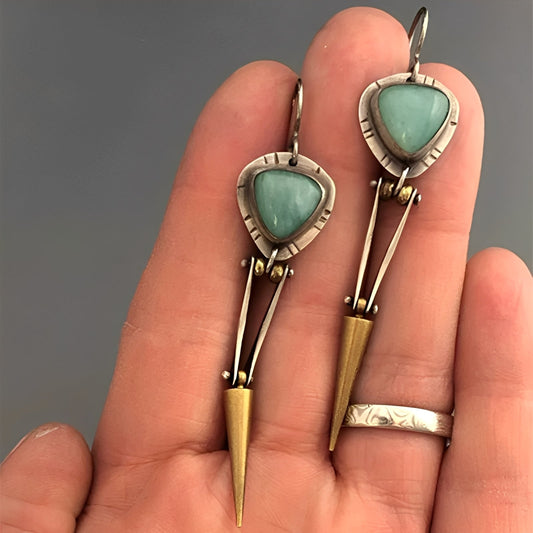 Tahlia – Boucles d'Oreilles Ethniques Boho avec Pierre de Résine Verte