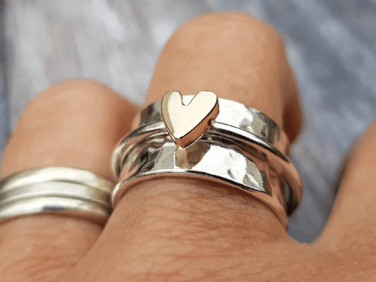 Shanie – Bague Argent au Cœur Doré