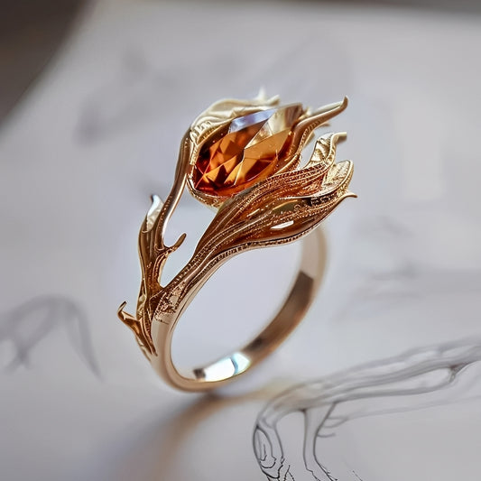 Cess – Bague Dorée Cristal Orange Exotique