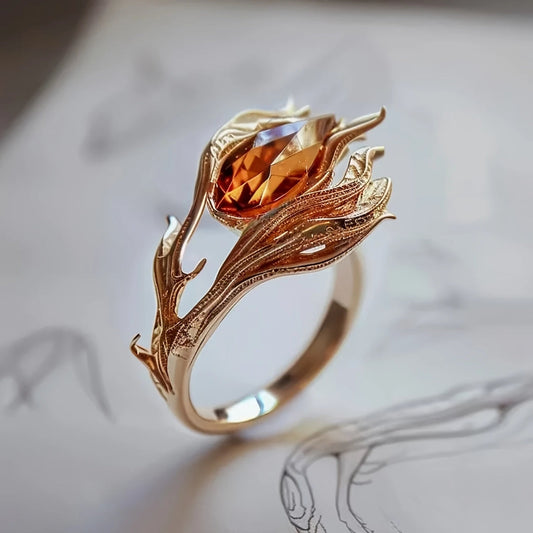 Solea – Bague Dorée avec Cristal Orange