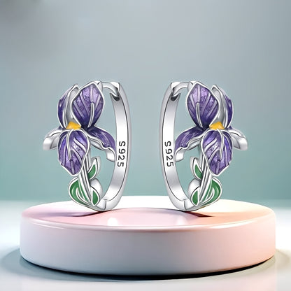 Purple Enamel Flower Earrings