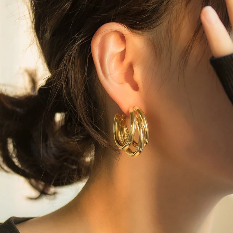 Boucles d'oreilles Triple Anneaux - 3 Anneaux en Or