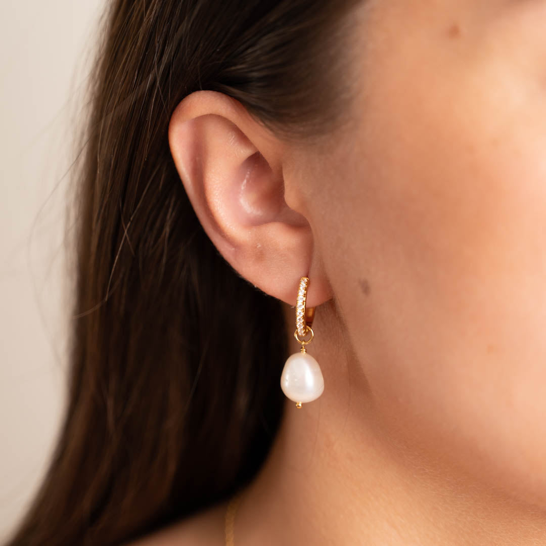 Boucles d'oreilles perles zircon - Perle dorée en zircon