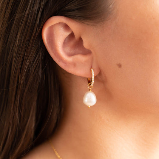 Boucles d'oreilles perles zircon - Perle dorée en zircon