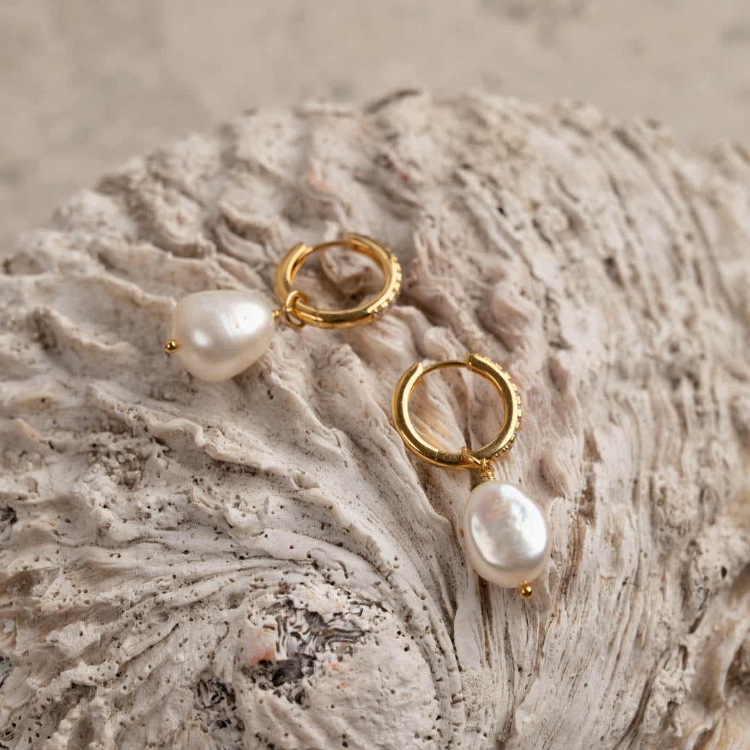 Boucles d'oreilles perles zircon - Perle dorée en zircon
