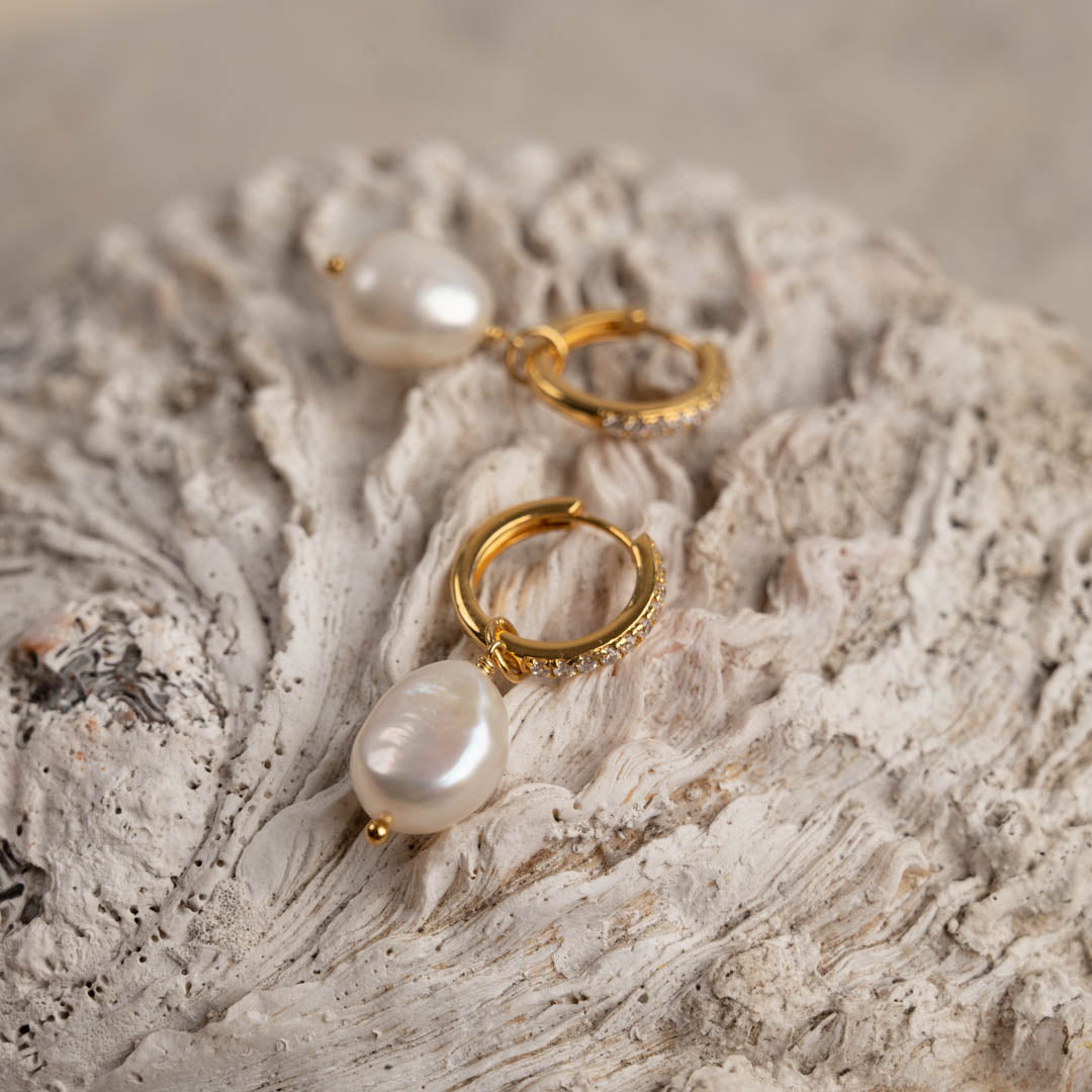 Boucles d'oreilles perles zircon - Perle dorée en zircon