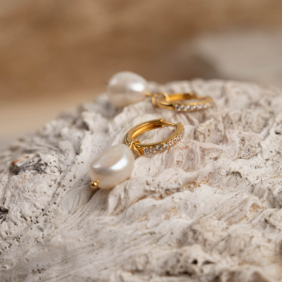 Boucles d'oreilles perles zircon - Perle dorée en zircon