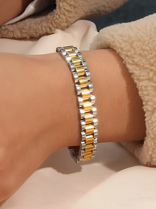 Nora – Bracelet Large à Maillons Or-Argent