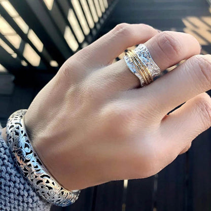 Bianca - Bague spinner intemporelle en or et argent