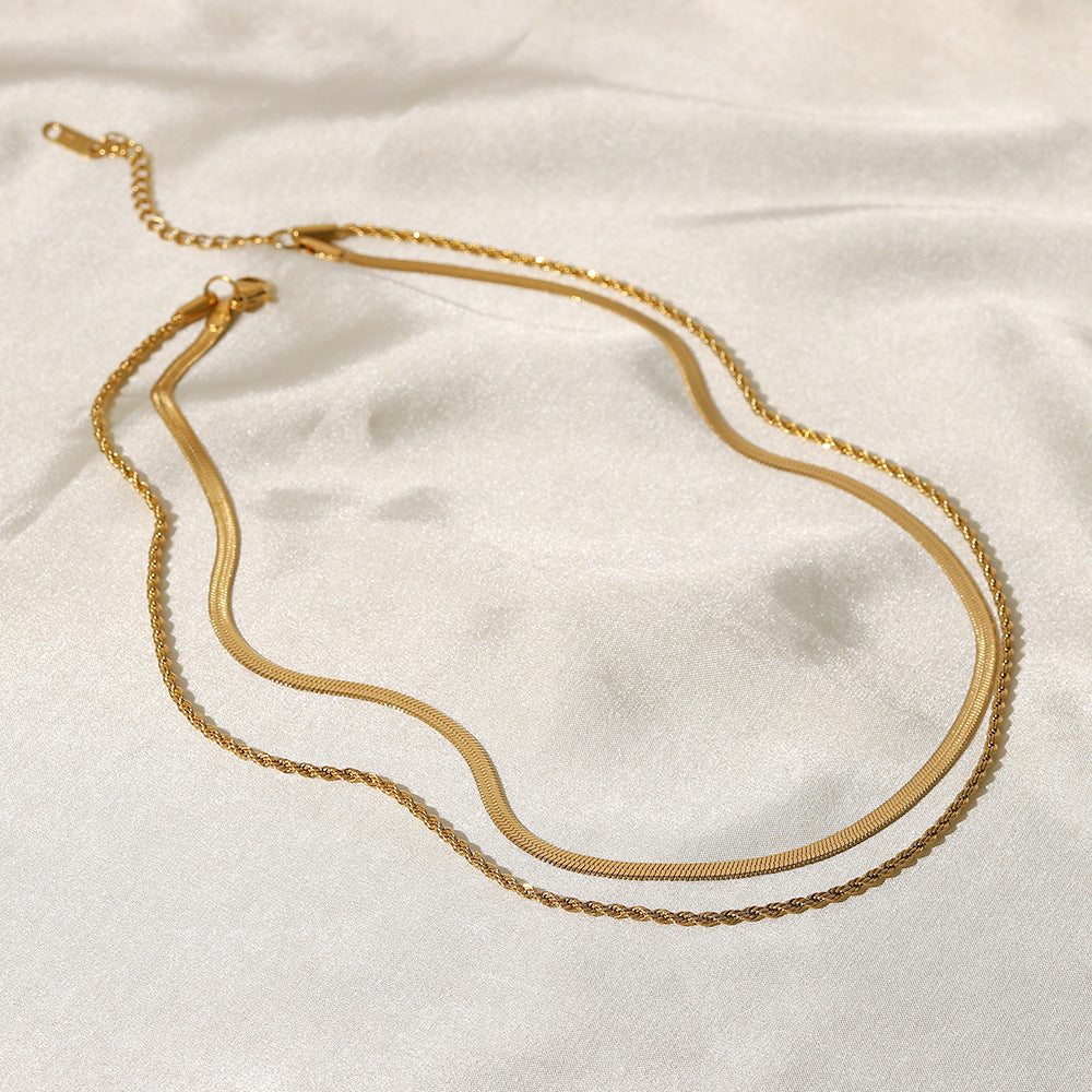 Chaîne torsadée double - Collier superposé en or