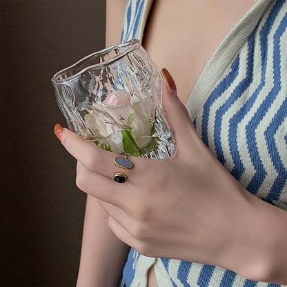 Hana – Bague Ouverte Élégante Bleu Émaillé Style Coréen