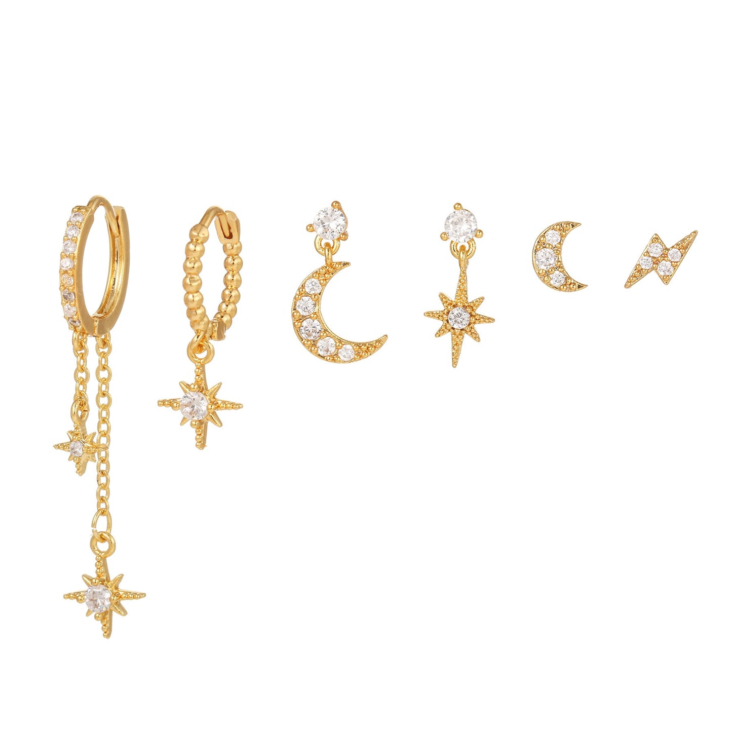Aiza – Set de Boucles d’Oreilles Astres Étoile Lune Soleil Éclair