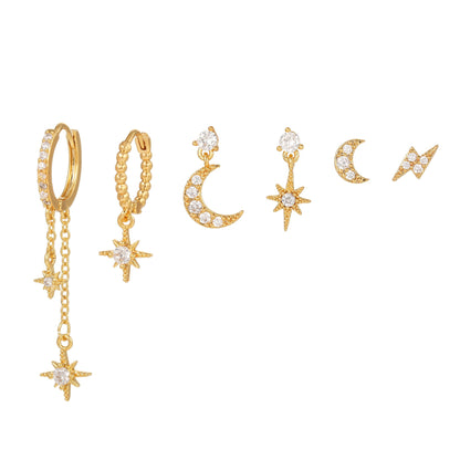 Aiza – Set de Boucles d’Oreilles Astres Étoile Lune Soleil Éclair
