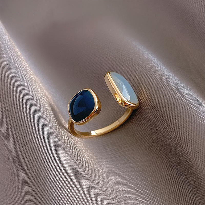 Hana – Bague Ouverte Élégante Bleu Émaillé Style Coréen