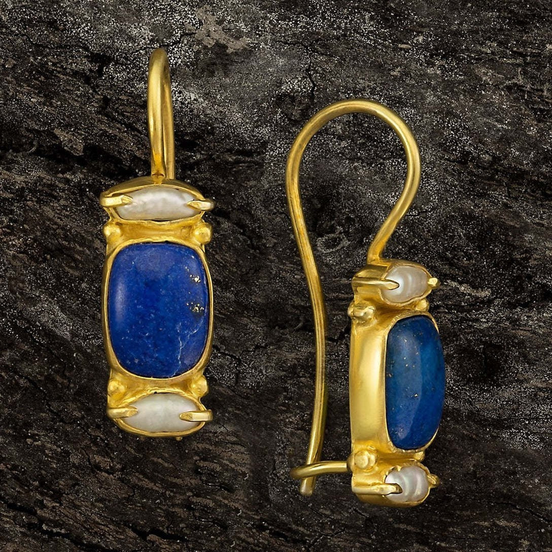 Azura – Boucles d’oreilles pendantes vintage bleu et or