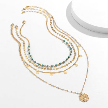 Isadora – Collier Vintage Pendentif Fleur & Perles Turquoise