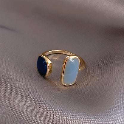 Hana – Bague Ouverte Élégante Bleu Émaillé Style Coréen