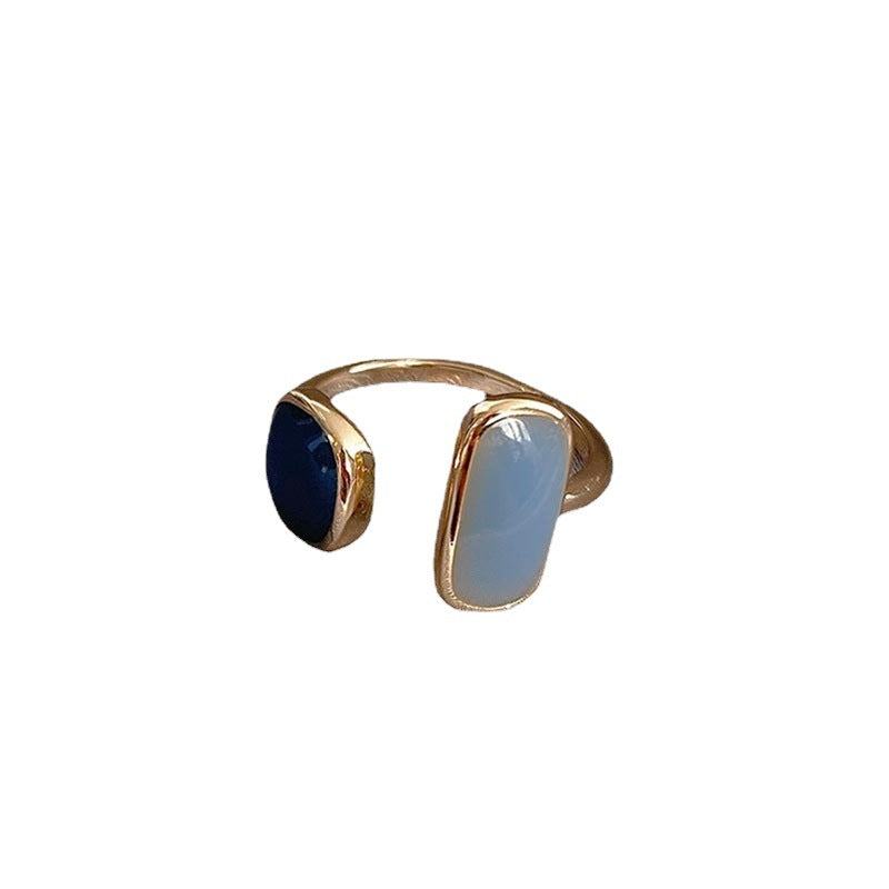 Hana – Bague Ouverte Élégante Bleu Émaillé Style Coréen