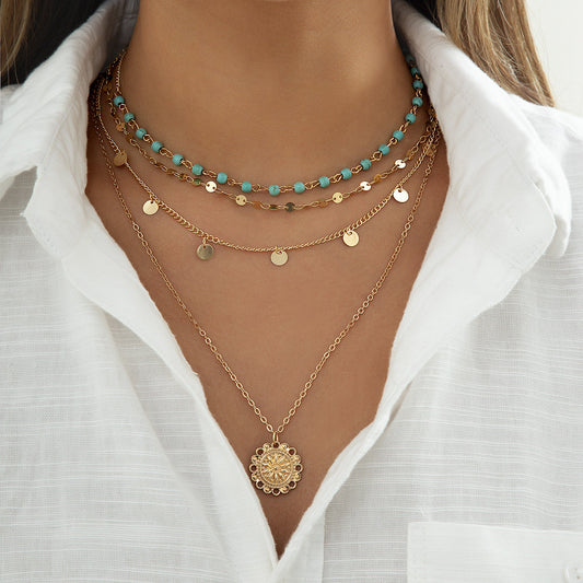 Isadora – Collier Vintage Pendentif Fleur & Perles Turquoise