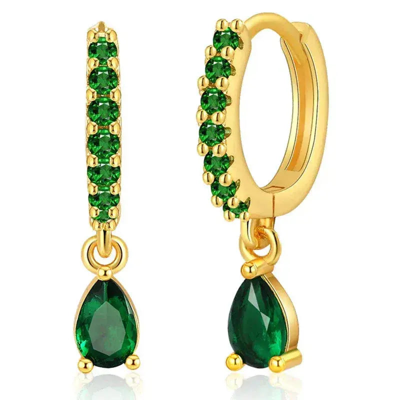 Amara – Boucles d’Oreilles Dorées avec Émeraude et Zirconia