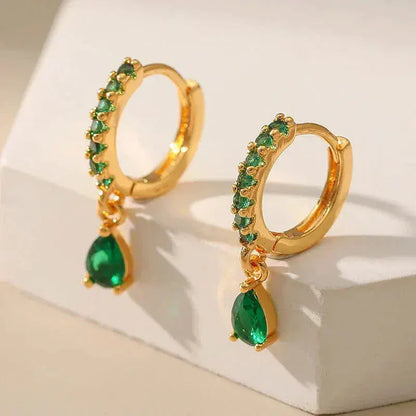 Amara – Boucles d’Oreilles Dorées avec Émeraude et Zirconia