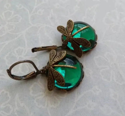 Alaiza – Boucles d'oreilles libellule sphériques en or antique
