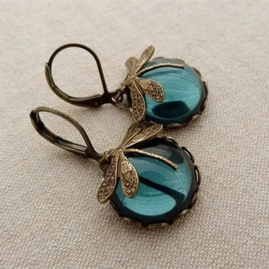 Alaiza – Boucles d'oreilles libellule sphériques en or antique
