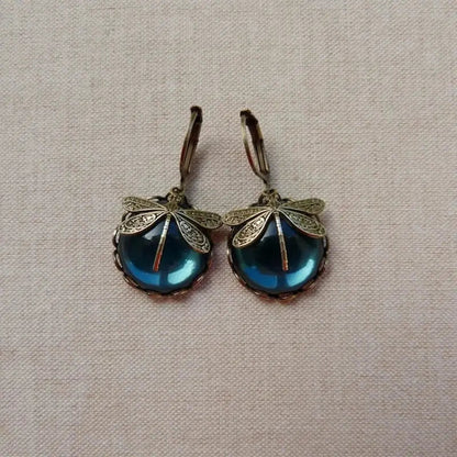 Alaiza – Boucles d'oreilles libellule sphériques en or antique