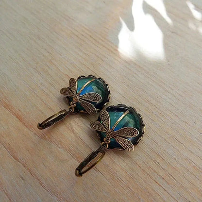 Alaiza – Boucles d'oreilles libellule sphériques en or antique