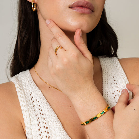 Kezz – Bracelet Pierre Cubique Doré/Vert
