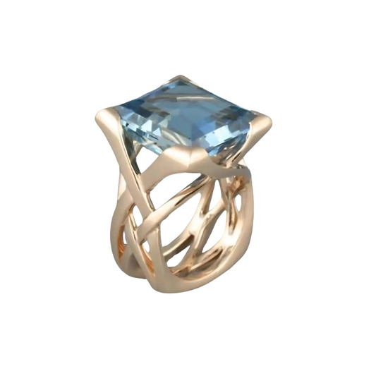 Evie – Bague Vintage Or Rose et Zircon Bleu