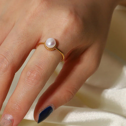 Solis – Bague Dorée avec Perle