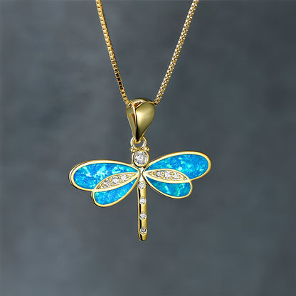 Priya – Collier Libellule Doré avec Opale