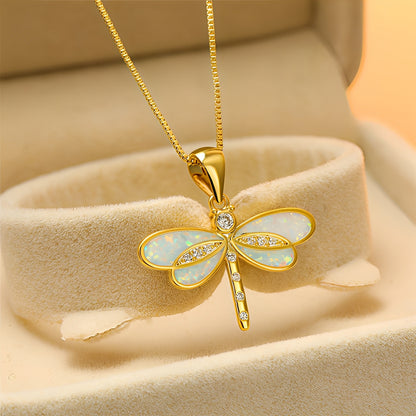 Priya – Collier Libellule Doré avec Opale
