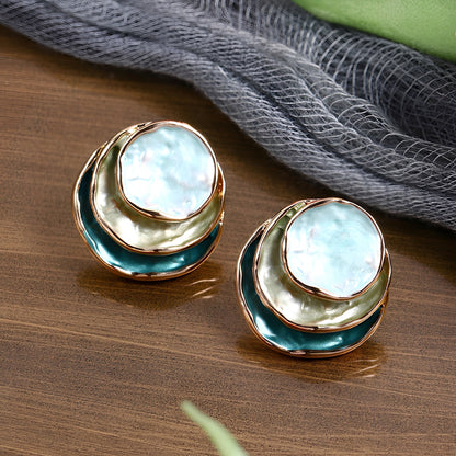 Mireya – Boucles d'Oreilles Vintage Rondes Peintes à la Main en Couches