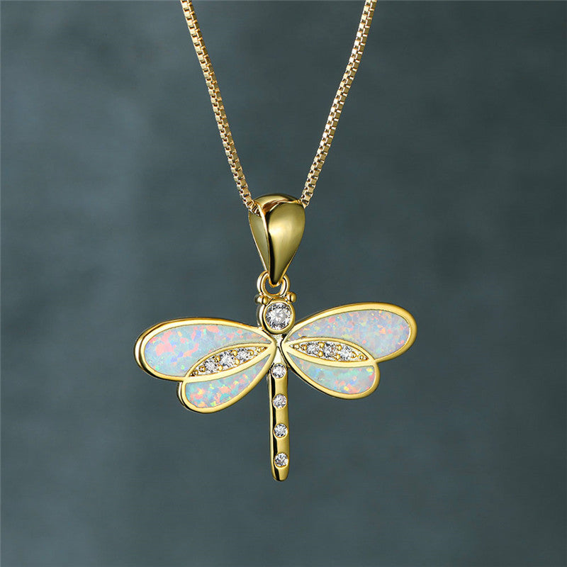 Siena – Collier de Libellule en Or avec Opale