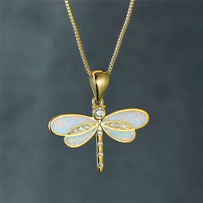 Priya – Collier Libellule Doré avec Opale
