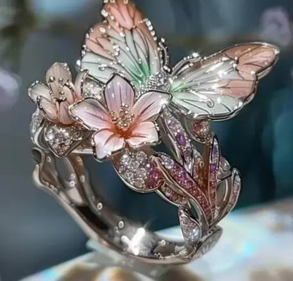 Mayla – Bague Fleur & Papillon Dorés pour Femme