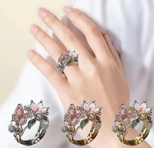 Mayla – Bague Fleur & Papillon Dorés pour Femme