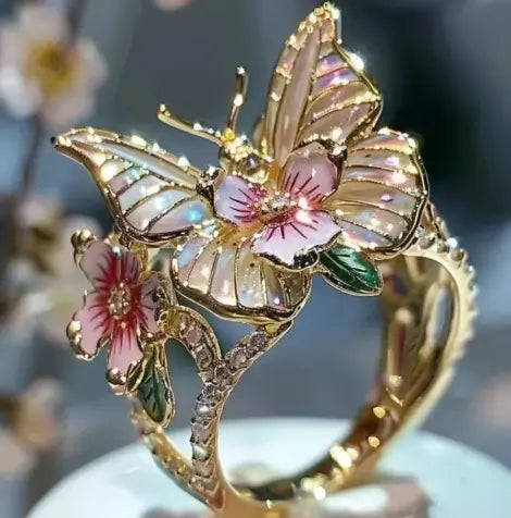Mayla – Bague Fleur & Papillon Dorés pour Femme