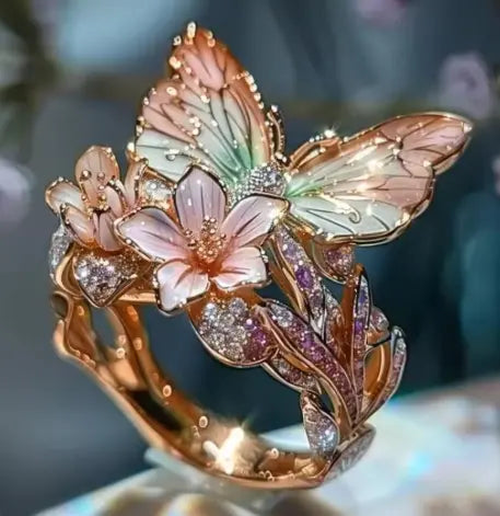 Mayla – Bague Fleur & Papillon Dorés pour Femme